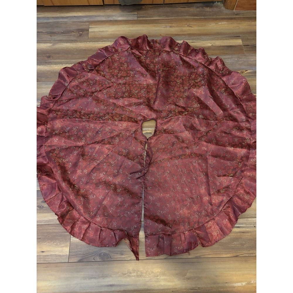 Martha Stewart Christmas Tree Skirt 47" Maroon, Red‎ & Gold Shimmer Brocade